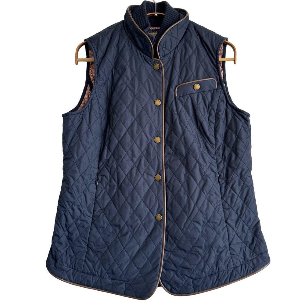 Brooks Brothers women’s navy blue quilted vest | Sz 10 large b9